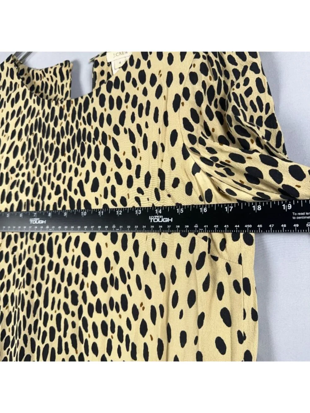 J. Crew Dress Size 4 Shift Leopard Print Beige/Black 3/4 Sleeve Patch Pockets